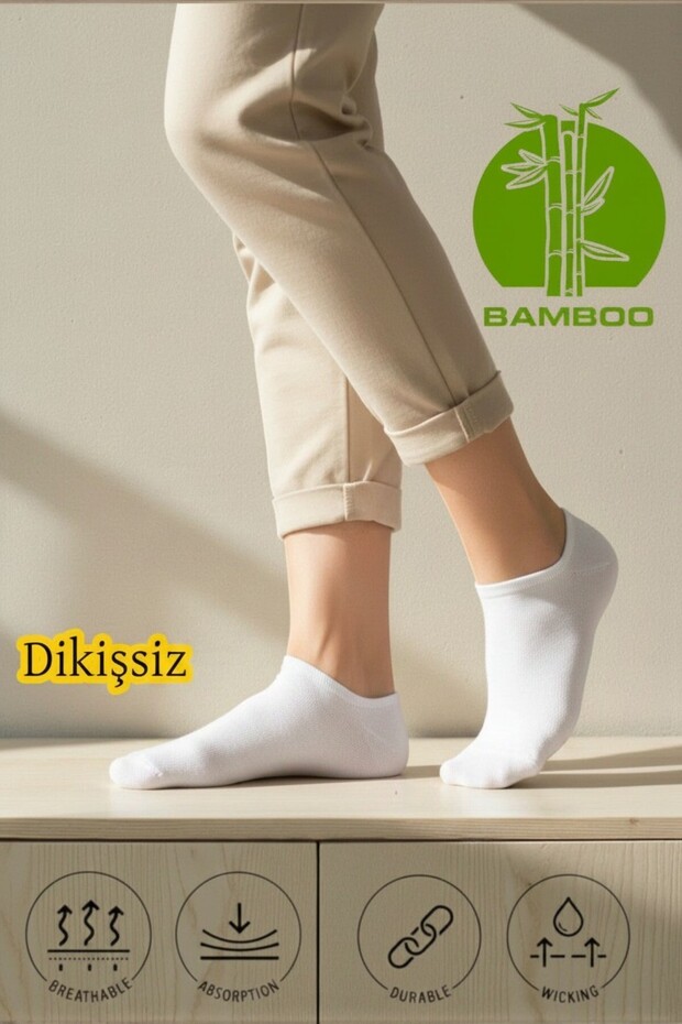 Seamless Women's White Bamboo Sneaker Socks - Odor-Free Invisible Bootie Socks
