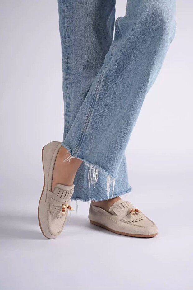 Women's Beige Suede Casual Shoes Tr19Ms03B