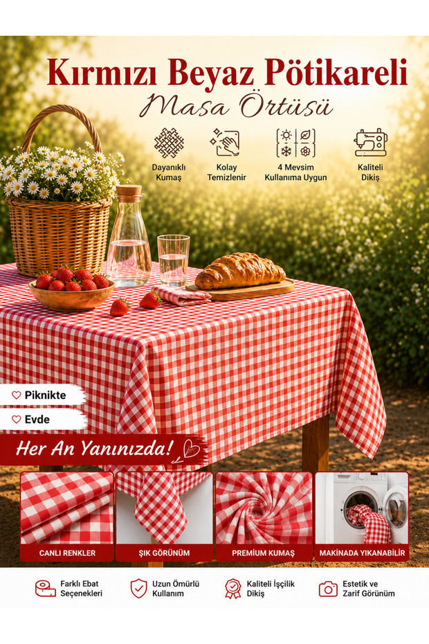 Tablecloth - Gingham Picnic Cloth Tablecloth Checkered Balcony Garden Camping Cloth Red White