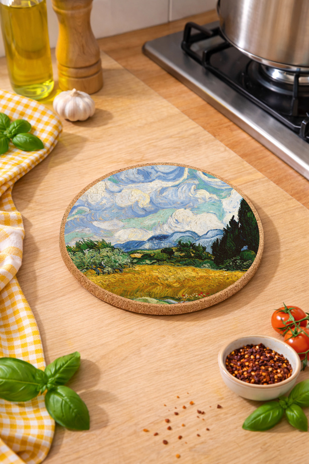 Van Gogh Wheat Field Mushroom Trivet Pot Pan Coaster 19cm Diameter 1cm Thickness