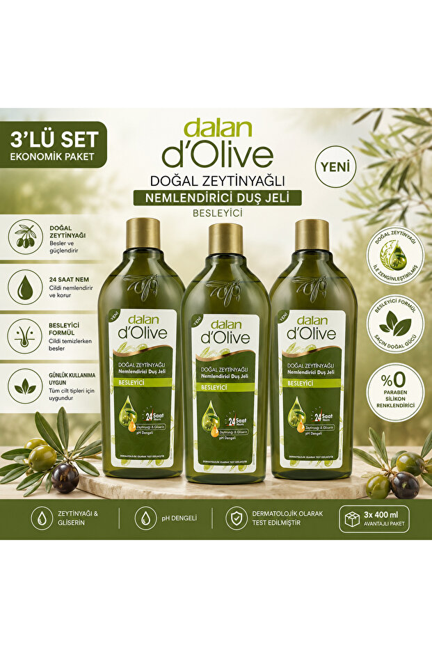 D'Olive Natural Olive Oil Shower Gel Nourishing 400ml Set of 3 (400ml X 3)