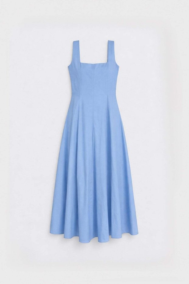 Blue Strappy Poplin Women's Dress