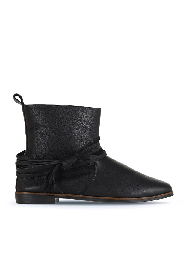 Black Leather Women's Flat Boots 01Wd3509