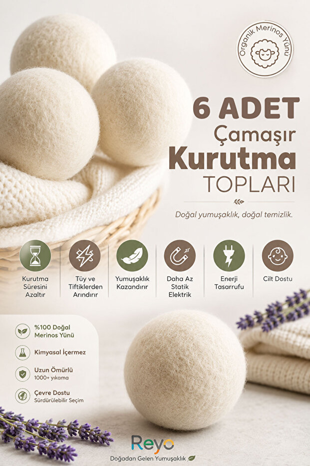 Laundry Wool Dryer Balls Natural Softener, Large 6 Pcs Wool Ball