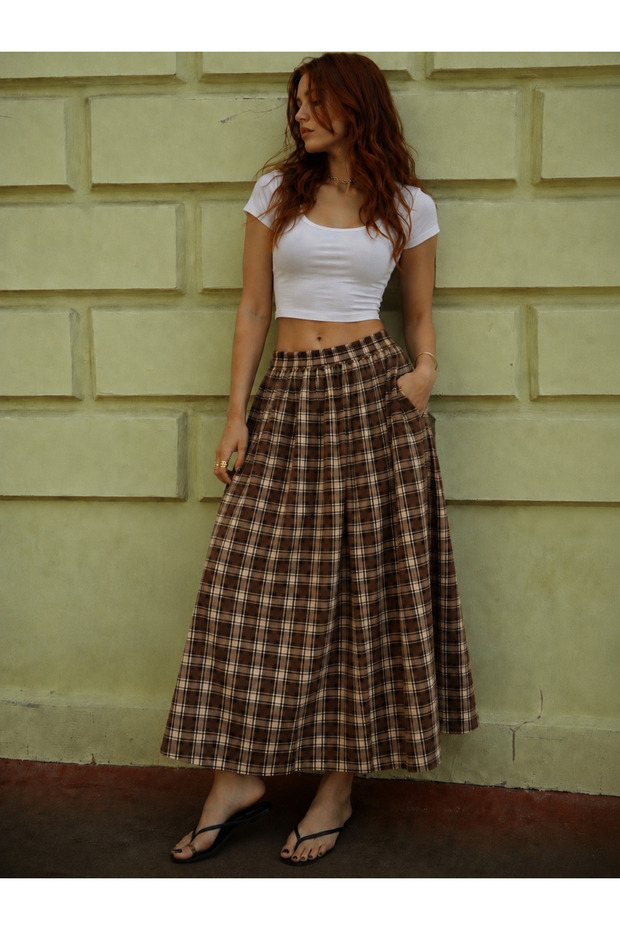 Poplin Standard Size Pocketed Long Skirt