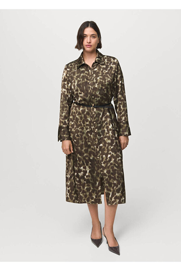 Gemustertes Hemdkleid mit Gürtel - 7