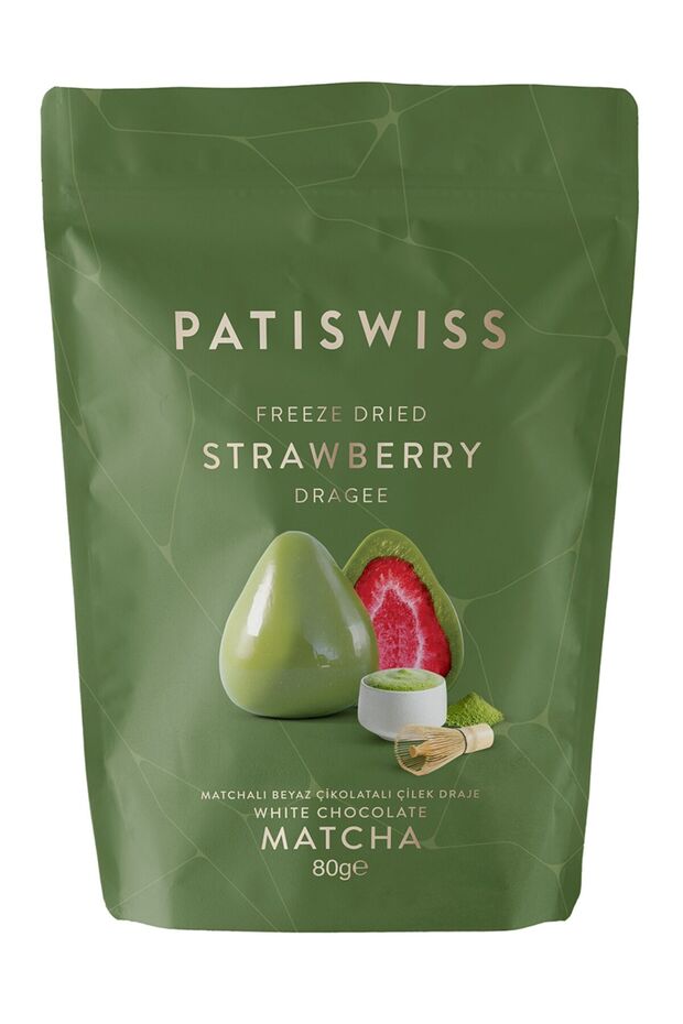 Patiswiss Matcha ve Beyaz Çikolata Kaplı Çilek Draje 80G