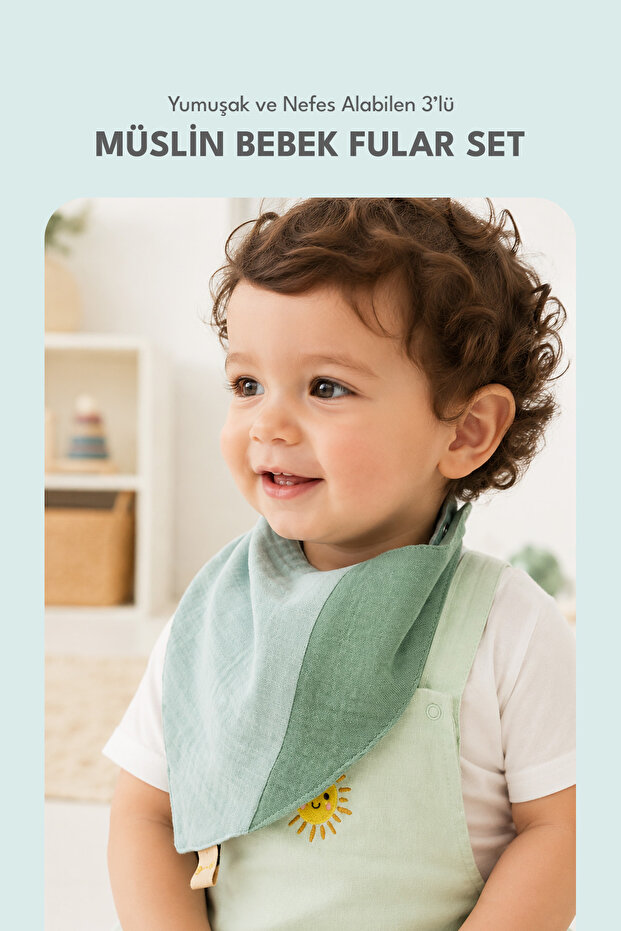 Soft and Breathable 3-Piece Muslin Baby Scarf Set