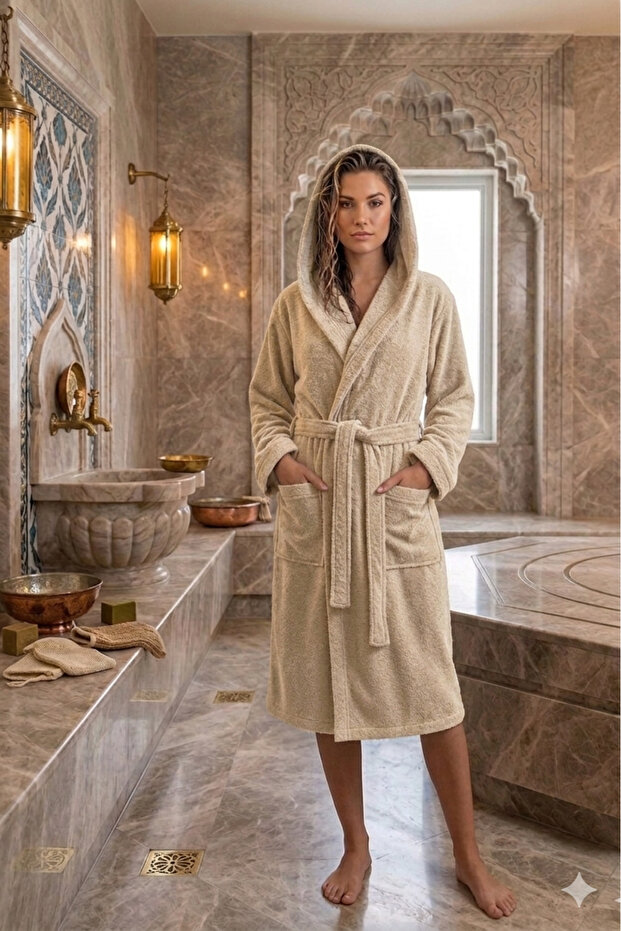 Hooded Bathrobe, Curly Bathrobe, 100% Cotton, Bath Sauna Bathrobe Women / Men Unisex Bathrobe