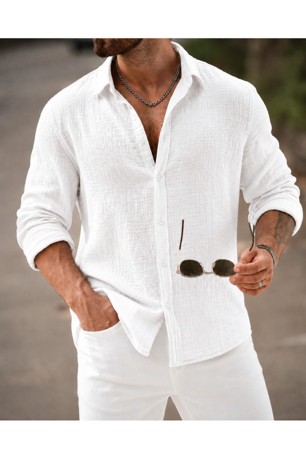 Long Sleeve Summer Muslin Linen Shirt