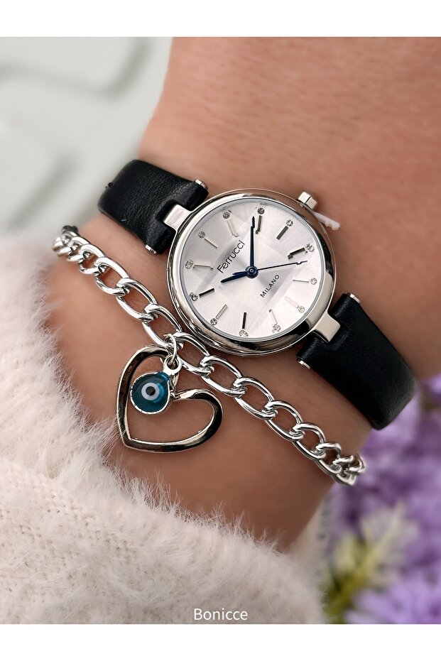 Mini Case Leather Cord Black Color Women Wristwatch Bracelet