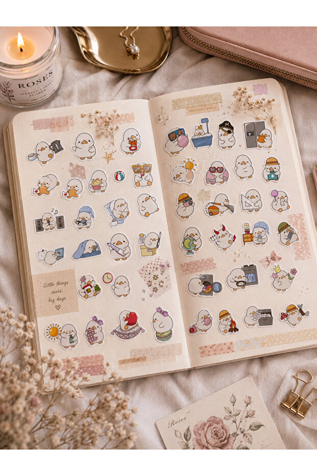 Duck Mood Duck Themed Sticker Set - 2 Sheets, 47 Pieces Kawaii Stickers Decorative Decals for Journal & Planner & Scrapbook, 11X17 cm