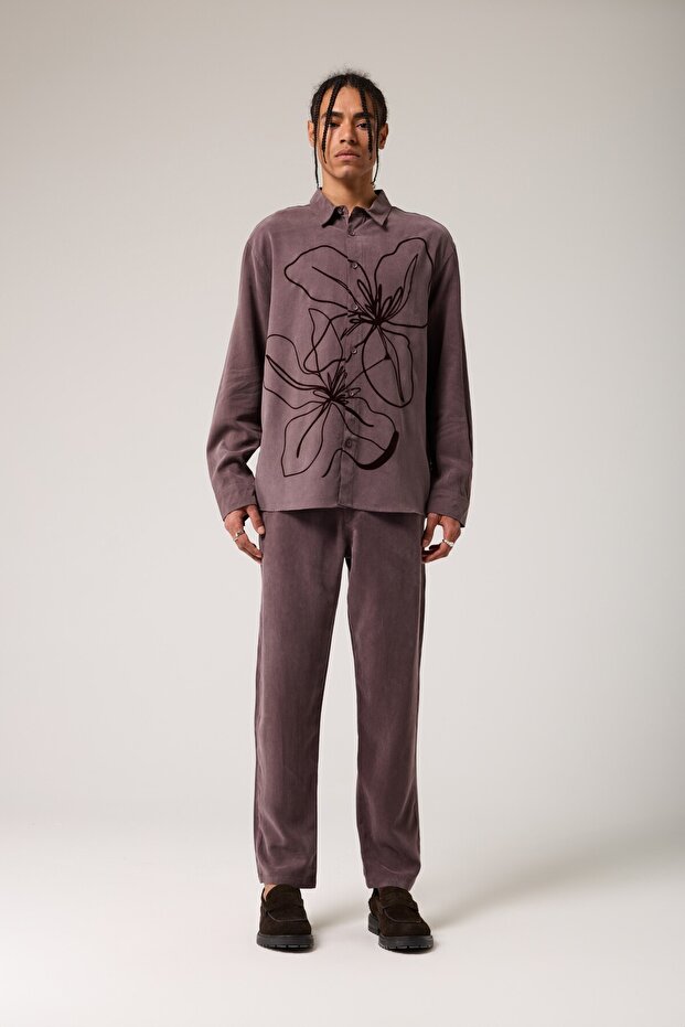 Wide Leg Textured Trousers