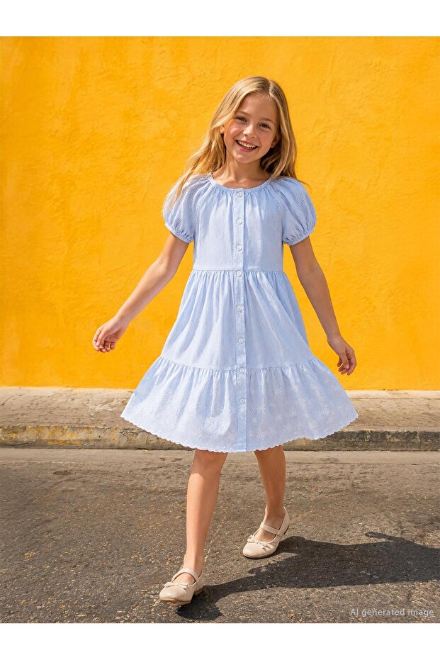 Striped Dress for 6-9 Years - Blue