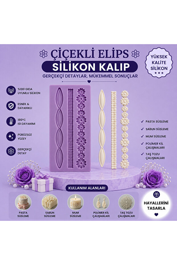 Silikon Kalıp Çiçekli Elips