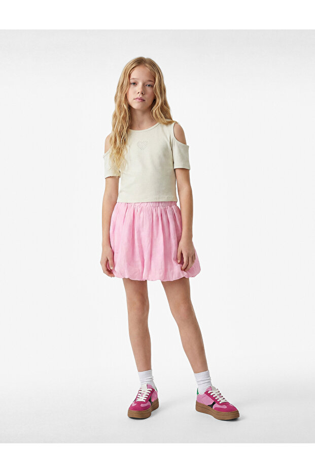 Elastic Waist Cotton and Linen Blend Balloon Skirt