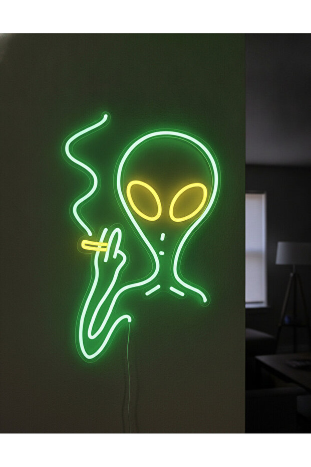 Uzaylı Figürü LED Neon Tablo | Pop Culture Duvar Dekoru | Pleksi Aydınlatmalı Genç Odası Tablosu - 7