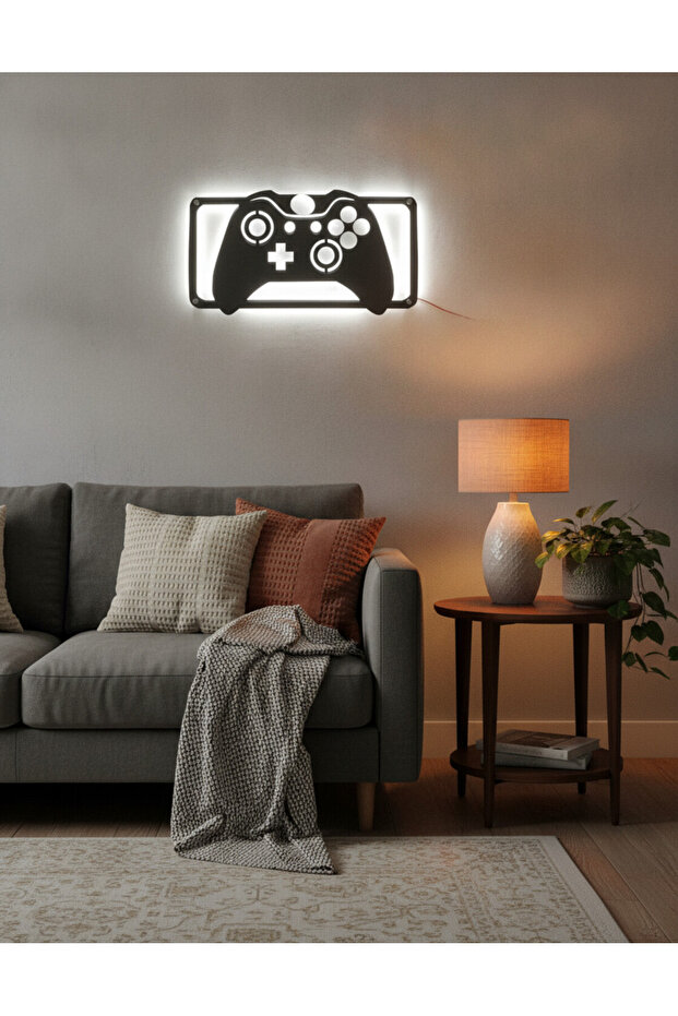 Işıklı Oyun Kolu LED Tablo | Gaming Odası Duvar Dekoru | MDF Aydınlatmalı Konsol Joystick Tablosu Yayıncı Köşesi - 3