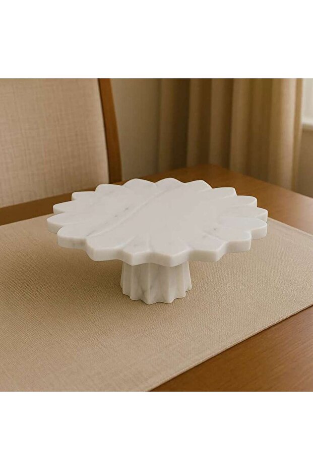 Praline Marble Cake Plate 30.48x30.48x13.97cm- White