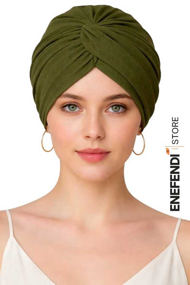Knotted Outer Bone Khaki | Ready Tied Society Half Shawl Model | Hijab Comfortable and Stylish Bonnet