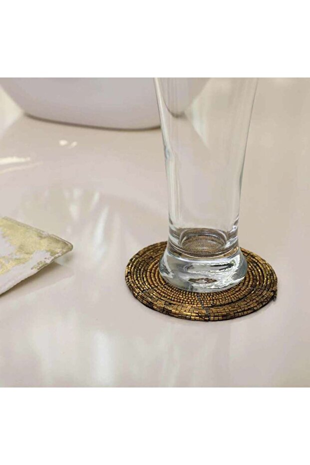 Fiesta Beaded S/4 Coaster Gold