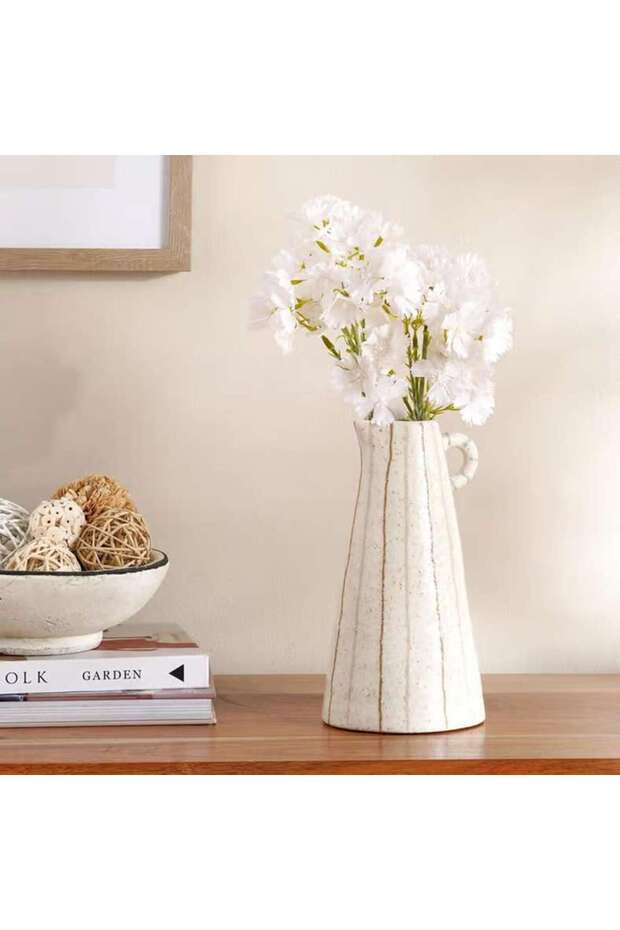 Yua Stoneware Linear Vase 13x13x24.5cm - White