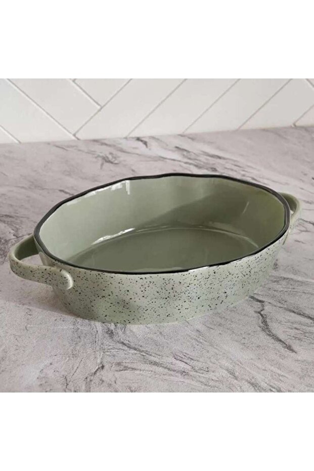 Haldor Speckled Stoneware Oval Baking Dish 30x18.3x6.2cm -Green