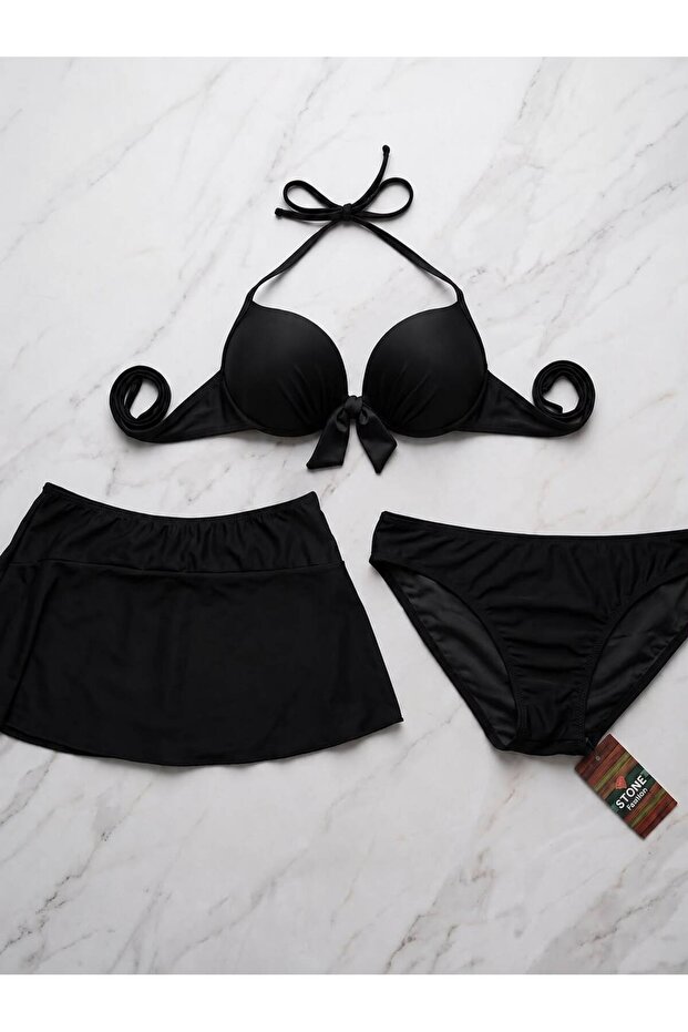 3-Piece Supported Padded Skirted Bikini Set
