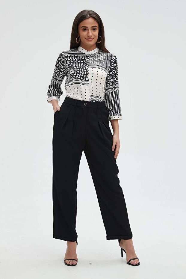 Solid High-Waist Pants with Pockets