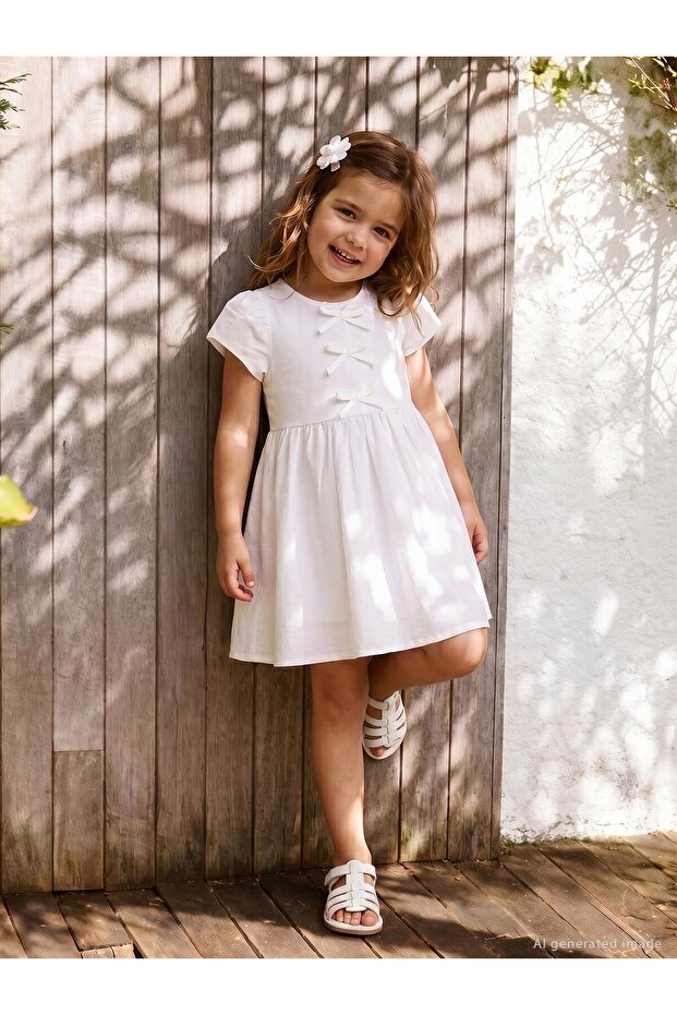 Bow-Tie Dress for Ages 2-5 - White