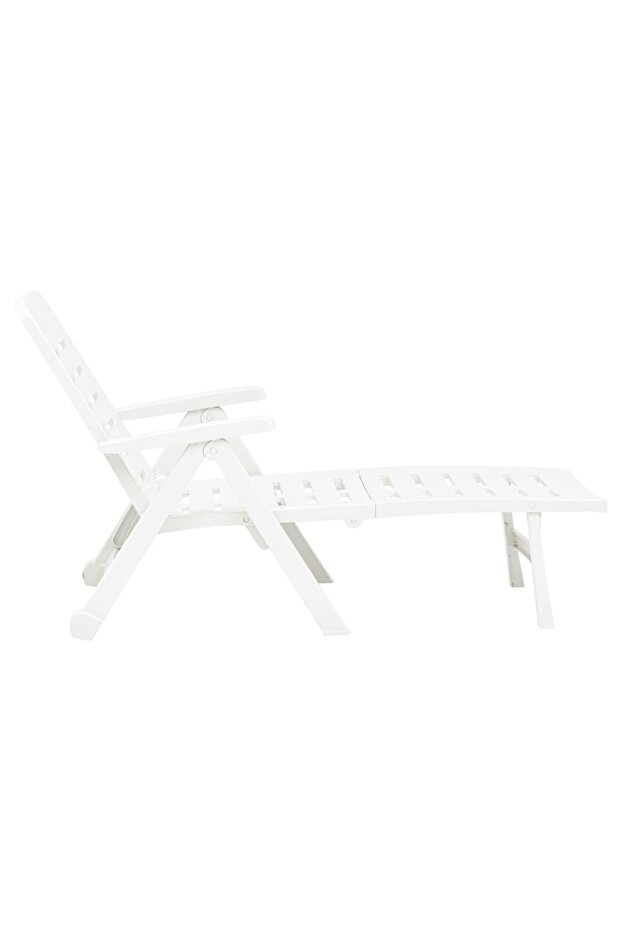 Șezlong pliabil, alb, plastic - 5