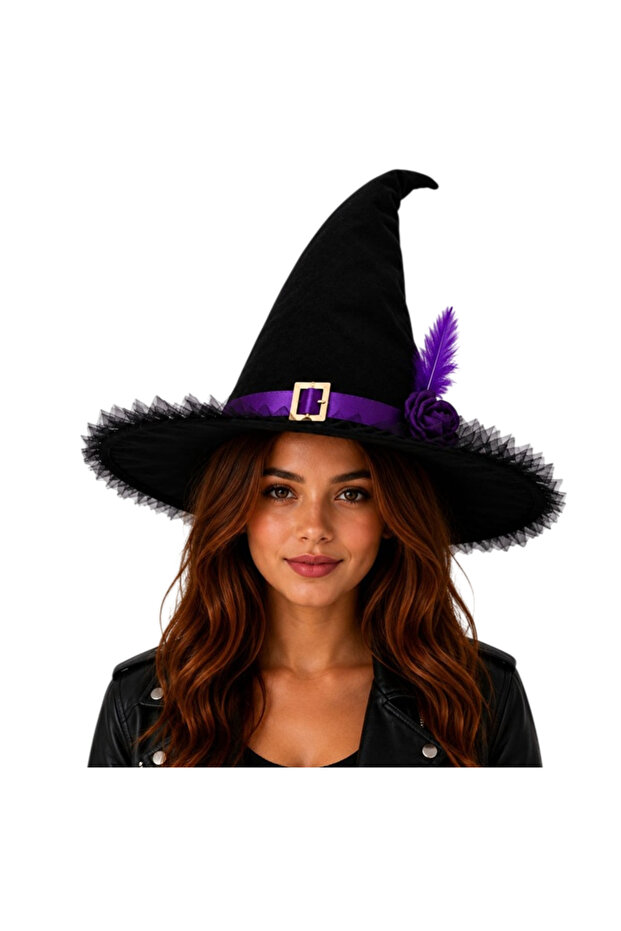 Witch Hat with Purple Roses Luxury Model Adult