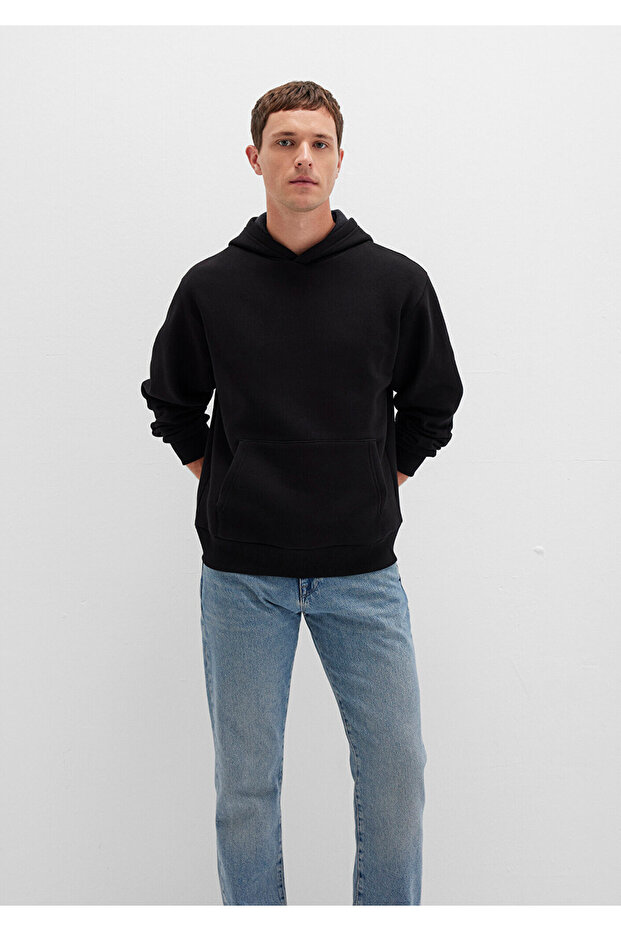 Kapüşonlu Siyah Basic Sweatshirt 0S10275-900