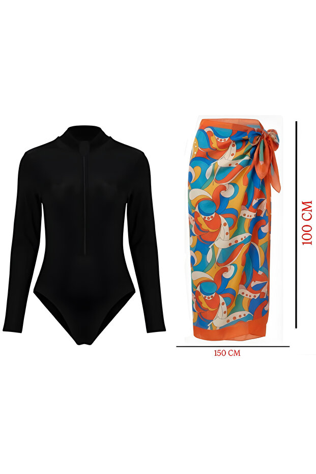 Long Sleeve Zippered Pareo Swimsuit