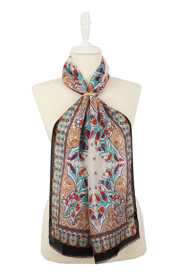 Ecru Gold Tulip Voile Silk Scarf