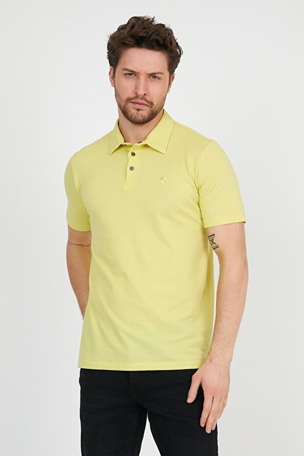 Ανδρικό μπλουζάκι Basic Polo Collar Plain Comfort Saffron - 1