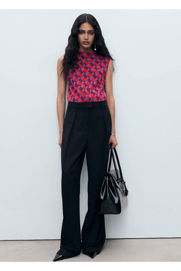Blouse with Draped Collar Print - 2