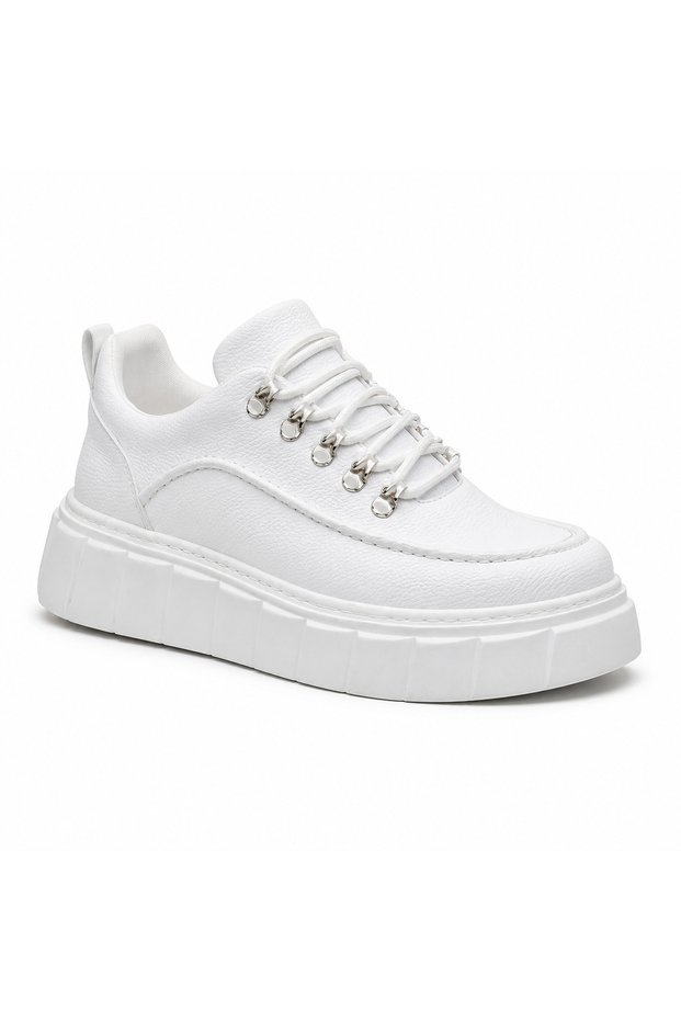 White Leather Men's Sports Shoes - Easy-To-Clean Height-Increasing High-Top Casual Sneaker Kb X10