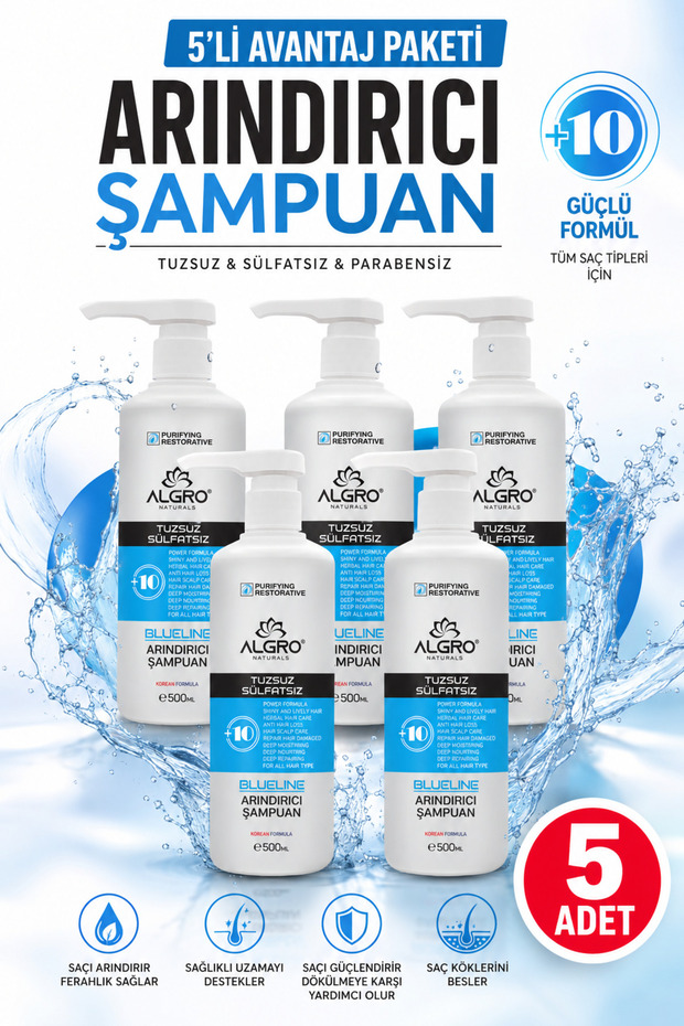 Salt-Free Purifying Hair Care Shampoo with Repairing Plant Extracts, Sulfate-Free 500 Ml.X5Pcs