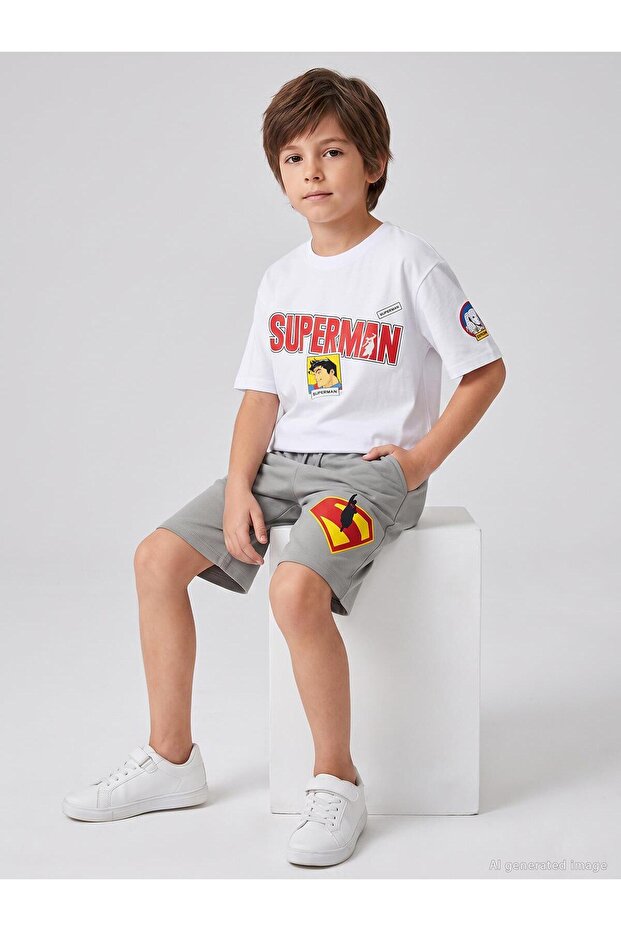 Superman Logo 10-13 Years Old Capri - Gray