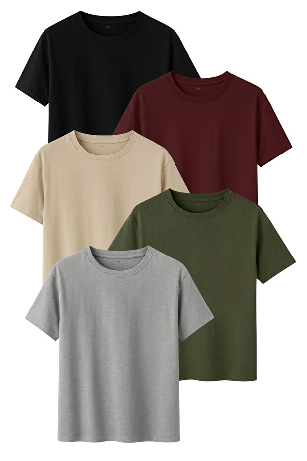 5-Piece Advantage Pack Men's Premium Basic T-Shirt Set - 100% Cotton Anti-Sweat Fabric Style Combinations