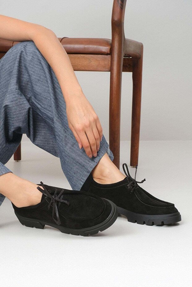 Hope Black Color Thick Soled Women's Loafer Shoes