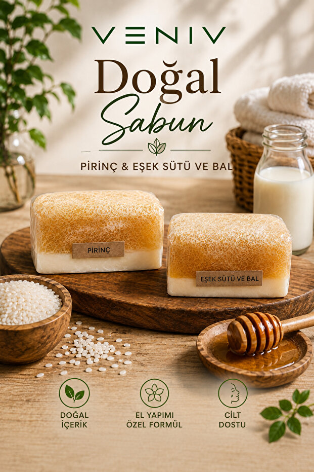 Rice & Donkey Milk Honey Natural Fiber Soap Set – Handmade Special Formula