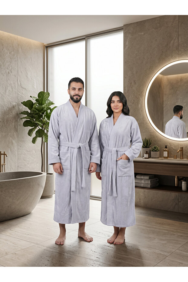 روب استحمام يونيسكس مقاس L بياقة كيمونو، مصنوع من الألياف الدقيقة 330 جرام، سريع الامتصاص والتجفيف، مع حزام وجيوب