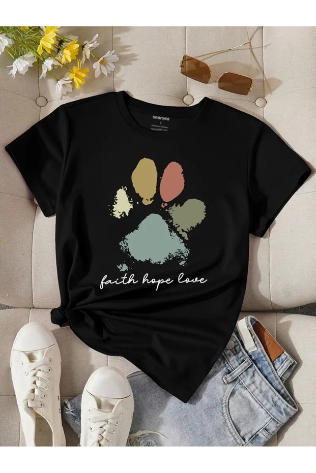 Unisex Faith Hope Love Printed Crew Neck Oversize T-Shirt