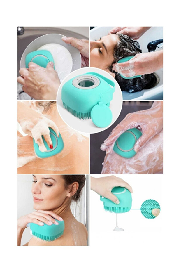 Shower Gel and Shampoo Reservoir Silicone Brush Pouch Massage Function Body Cleansing Bath Loofah