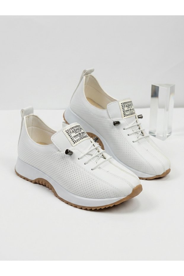Fashion Women's White Perforated Orthopedic Flat Sole Comfortable Sports Shoes