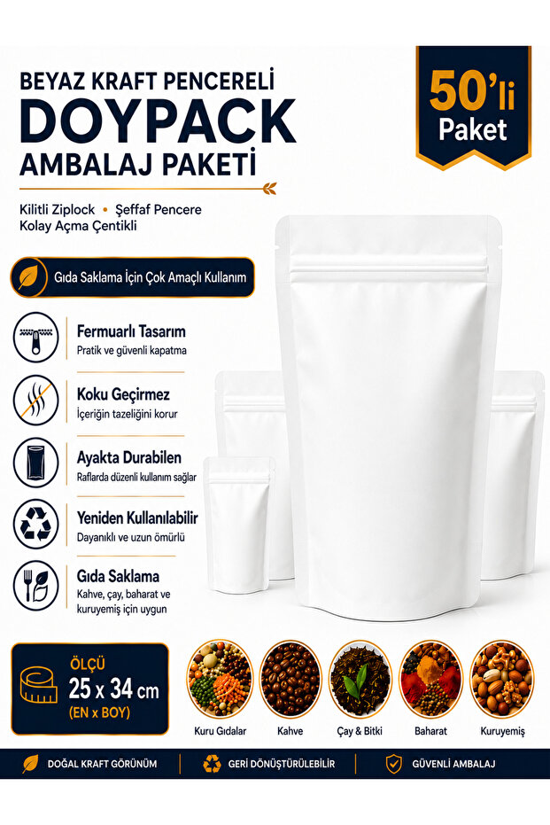Ziplock Aluminum Packaging Package - 50 Pieces - Barrier Food Storage Bag, Ziplock (Ziplock) 25X34 cm