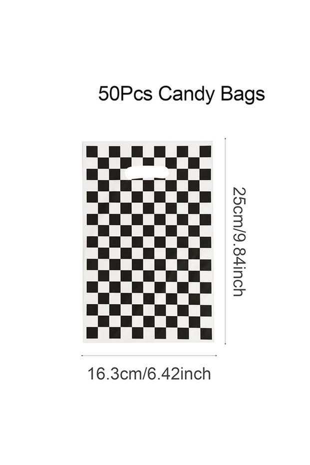 as shown 50pcs Black And White Checkered Bags Race Car Theme Party Favor Bag Goodie Candy Bags for R