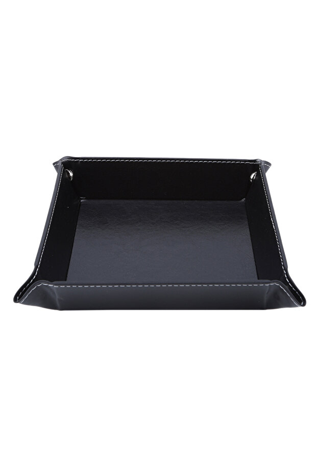 black Creative Folding Tray PU Leather Valet Trinket Collapsible Phone Key Wallet Coin Desktop Stora